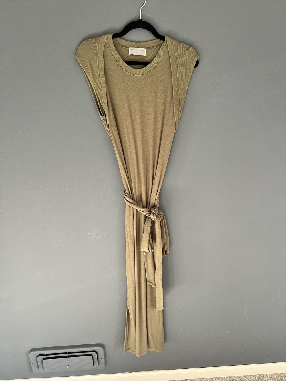 Modern Citizen Size L Ribbed Tie Front Maxi Dress Olive Minimalist Sleeveless